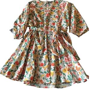 Code X Mode Waist Tie Dress Blush Floral Multi SIze L Pockets Keyhole Neck